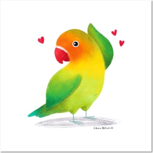 Lovebird with little hearts Posters and Art